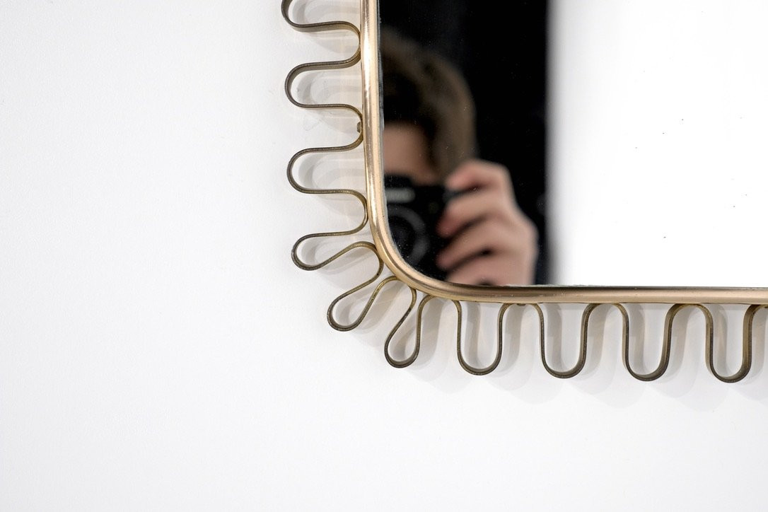 Brass Wall Mirror, Italy, 1950s.-photo-2