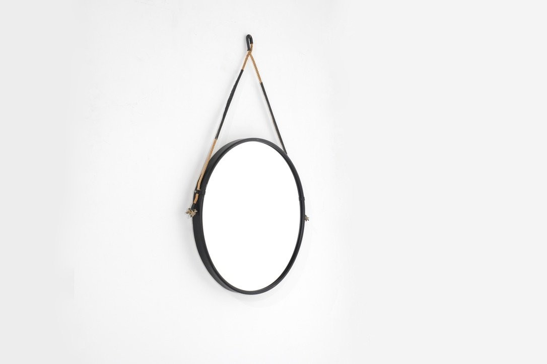 Vintage Round Steel Mirror, Italy, 1970s.-photo-2