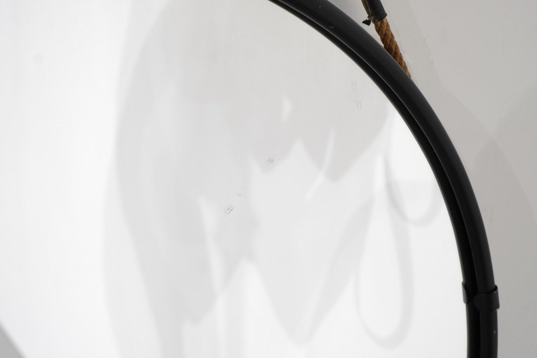 Vintage Round Steel Mirror, Italy, 1970s.-photo-7