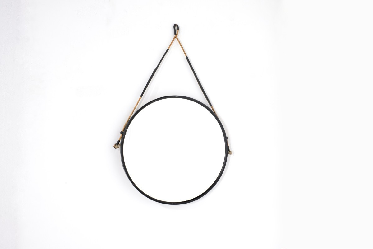 Vintage Round Steel Mirror, Italy, 1970s.