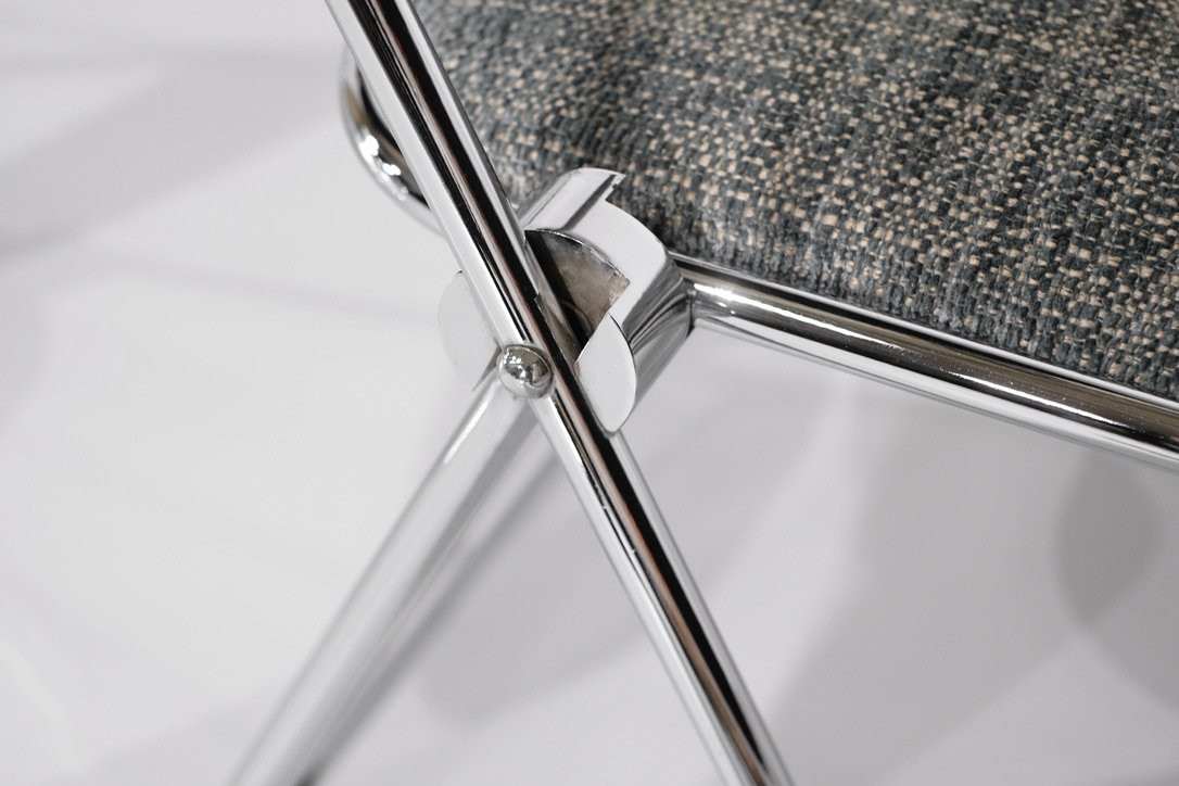 Série de 9 chaises pliantes chromées avec tissu des années 1970s .-photo-4