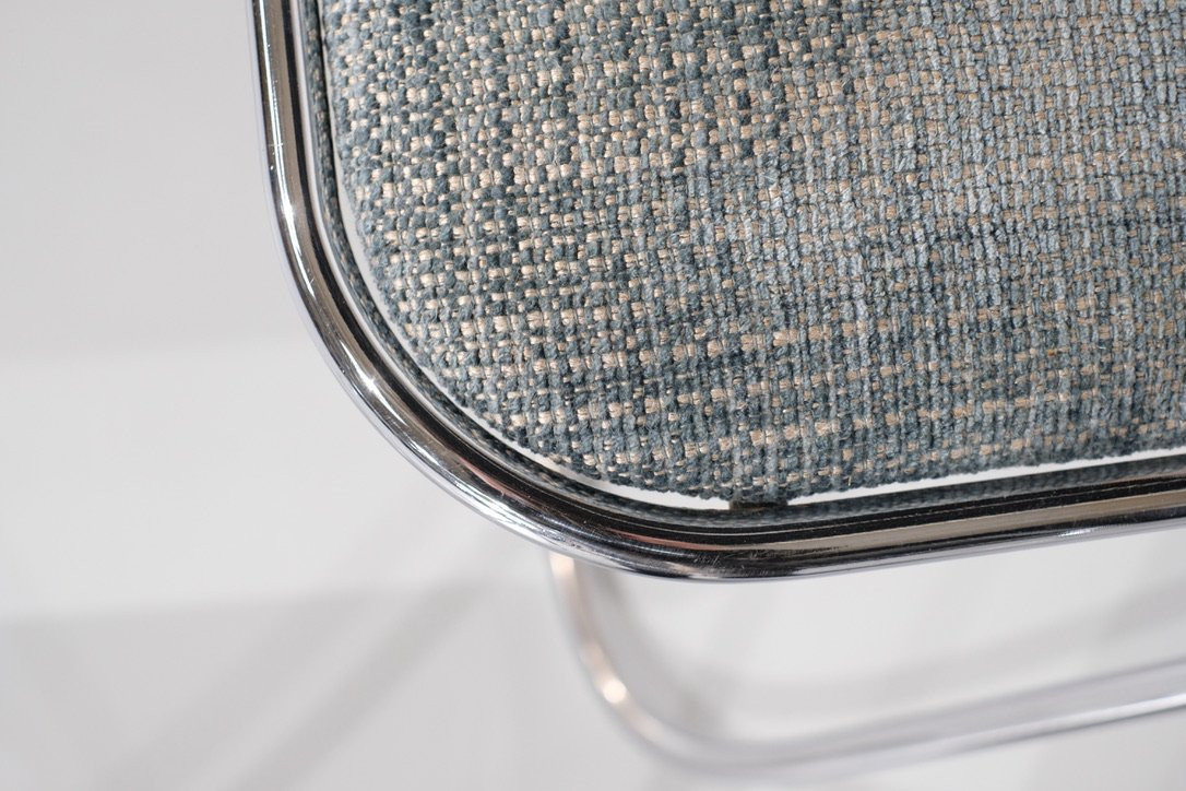 Série de 9 chaises pliantes chromées avec tissu des années 1970s .-photo-5