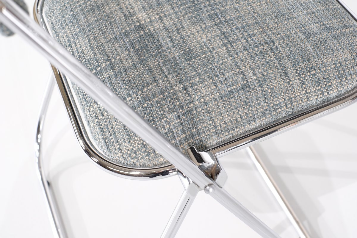 Série de 9 chaises pliantes chromées avec tissu des années 1970s .-photo-8