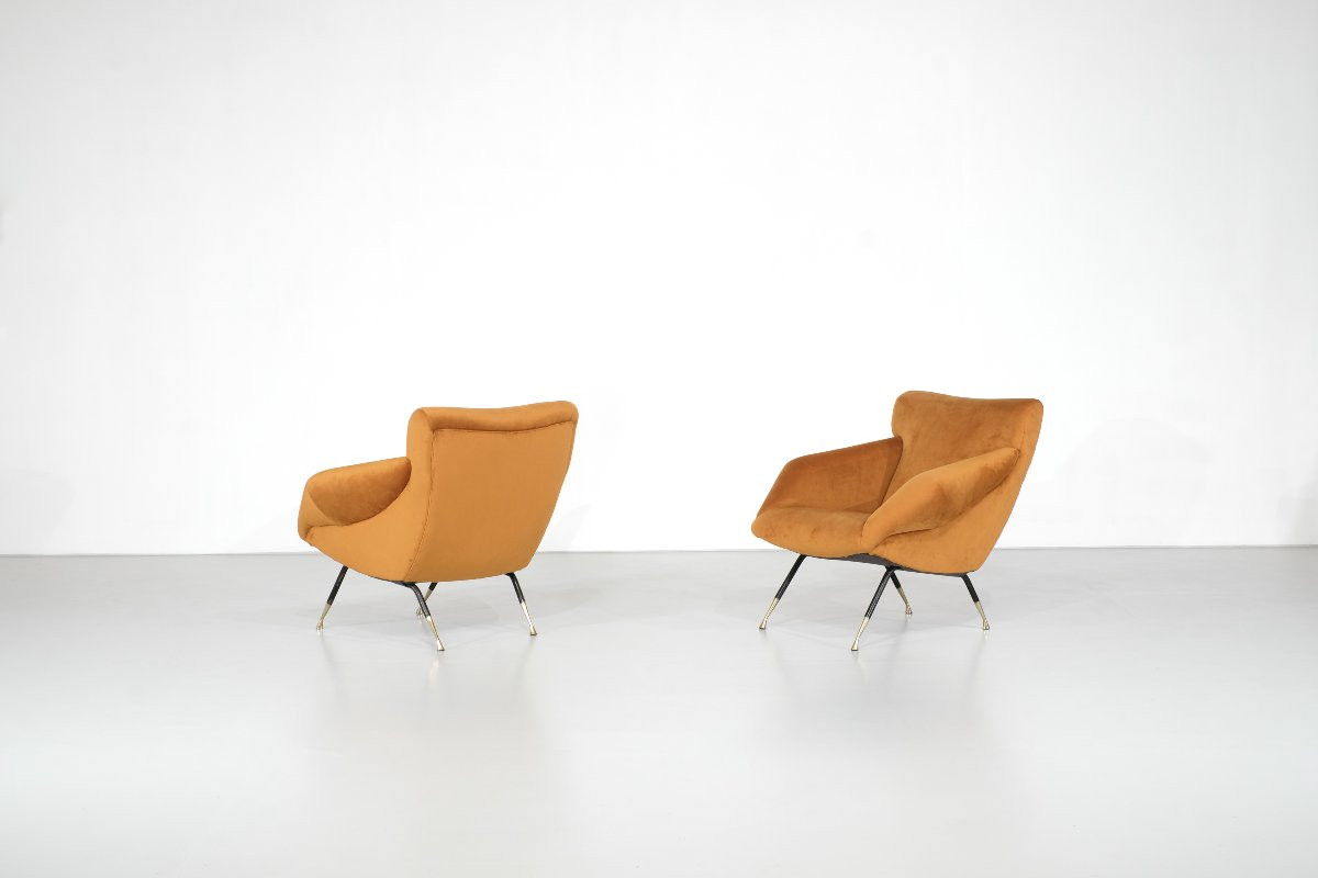Paire de fauteuils en tissu, Italie, années 1960s.-photo-2