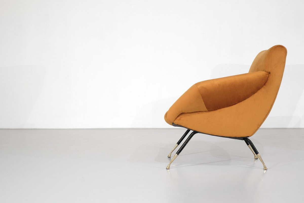 Paire de fauteuils en tissu, Italie, années 1960s.-photo-4