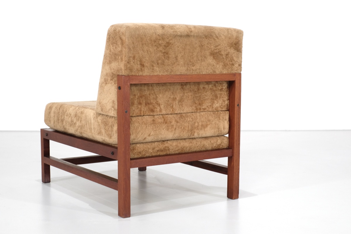 Fauteuil en bois recouvert de tissu, Italie, années 1960s.-photo-3