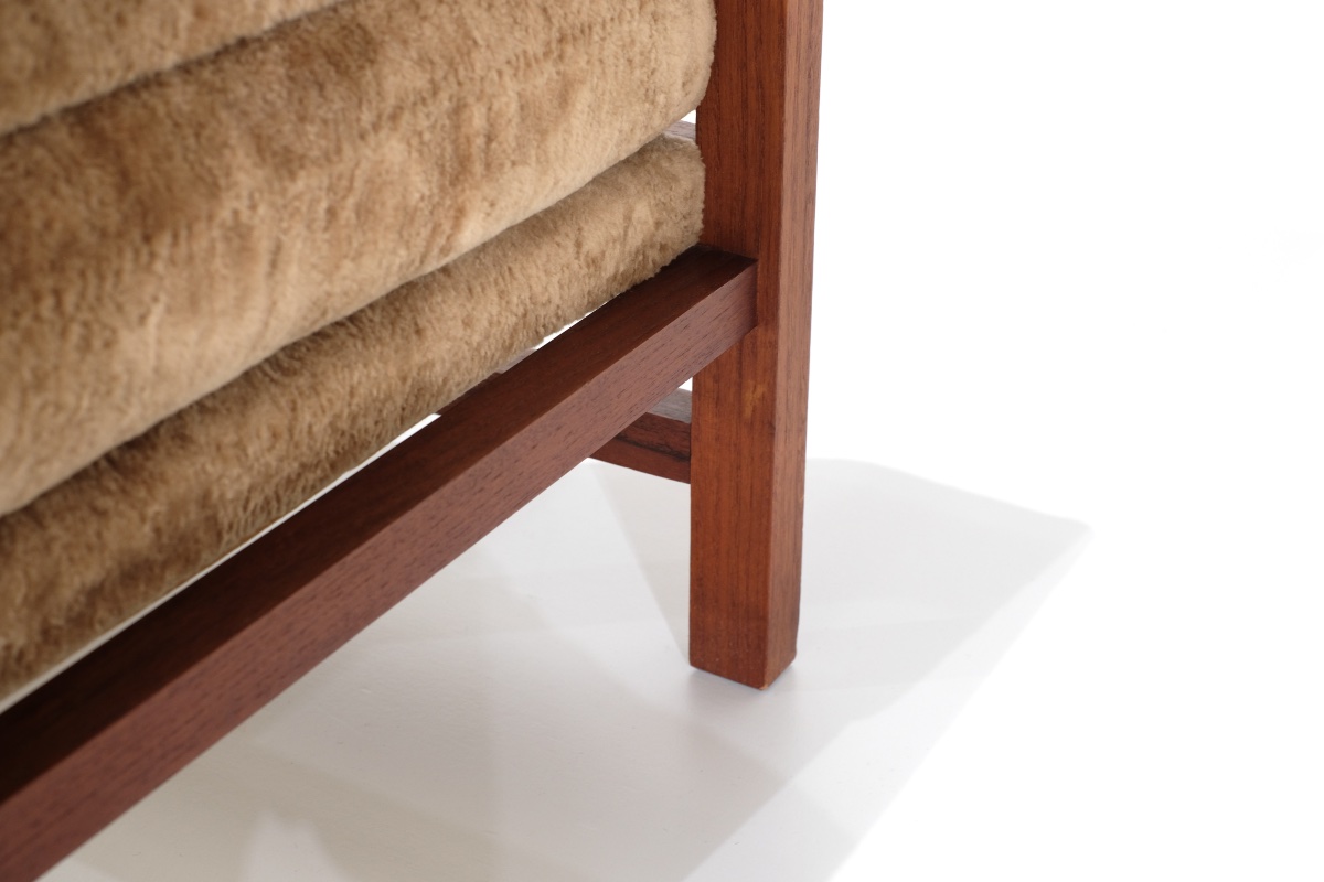 Fauteuil en bois recouvert de tissu, Italie, années 1960s.-photo-5