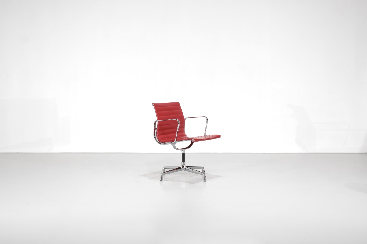 "ea 108" Armchair In Red Leather, Designed By Charles Ray Eames For Vitra, United States, 1969.