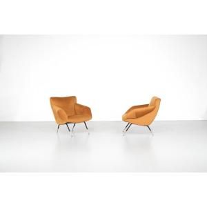 Pair Of Fabric Armchairs, Italy, 1960s.