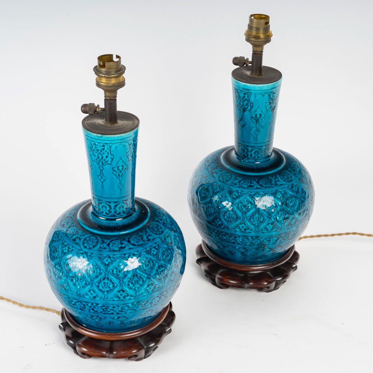 Théodore Deck (1823-1891) Paire de Lampes « Bleu Deck » circa 1870-photo-2