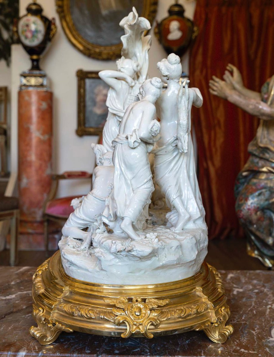 Diane Chasseresse et ses Nymphes, Important Groupe en Porcelaine émaillée, Circa 1860-photo-3