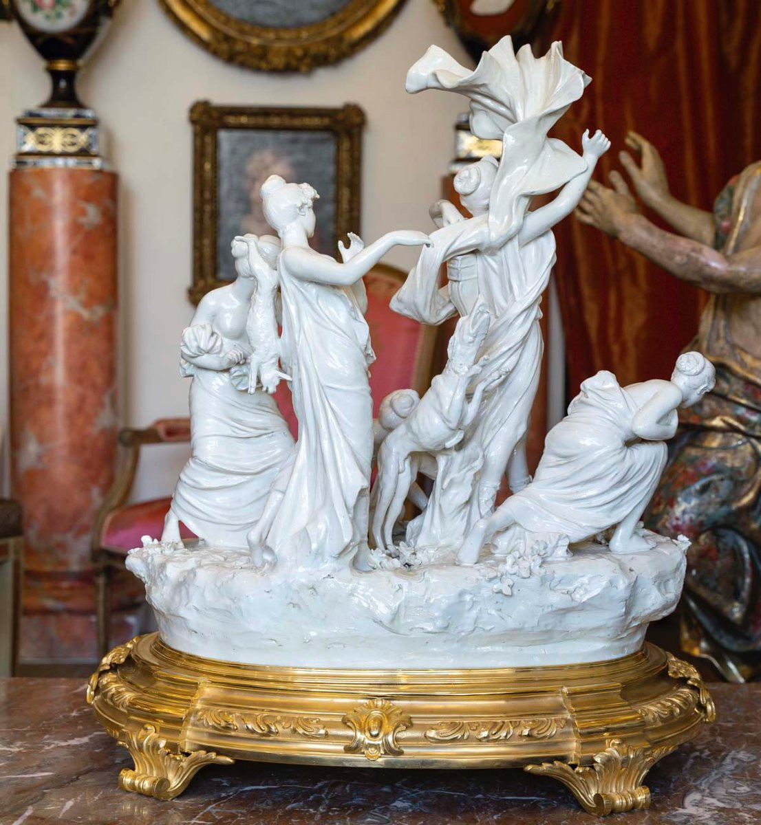 Diane Chasseresse et ses Nymphes, Important Groupe en Porcelaine émaillée, Circa 1860-photo-4