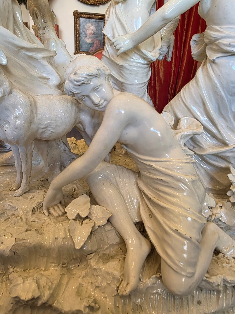 Diane Chasseresse et ses Nymphes, Important Groupe en Porcelaine émaillée, Circa 1860-photo-3
