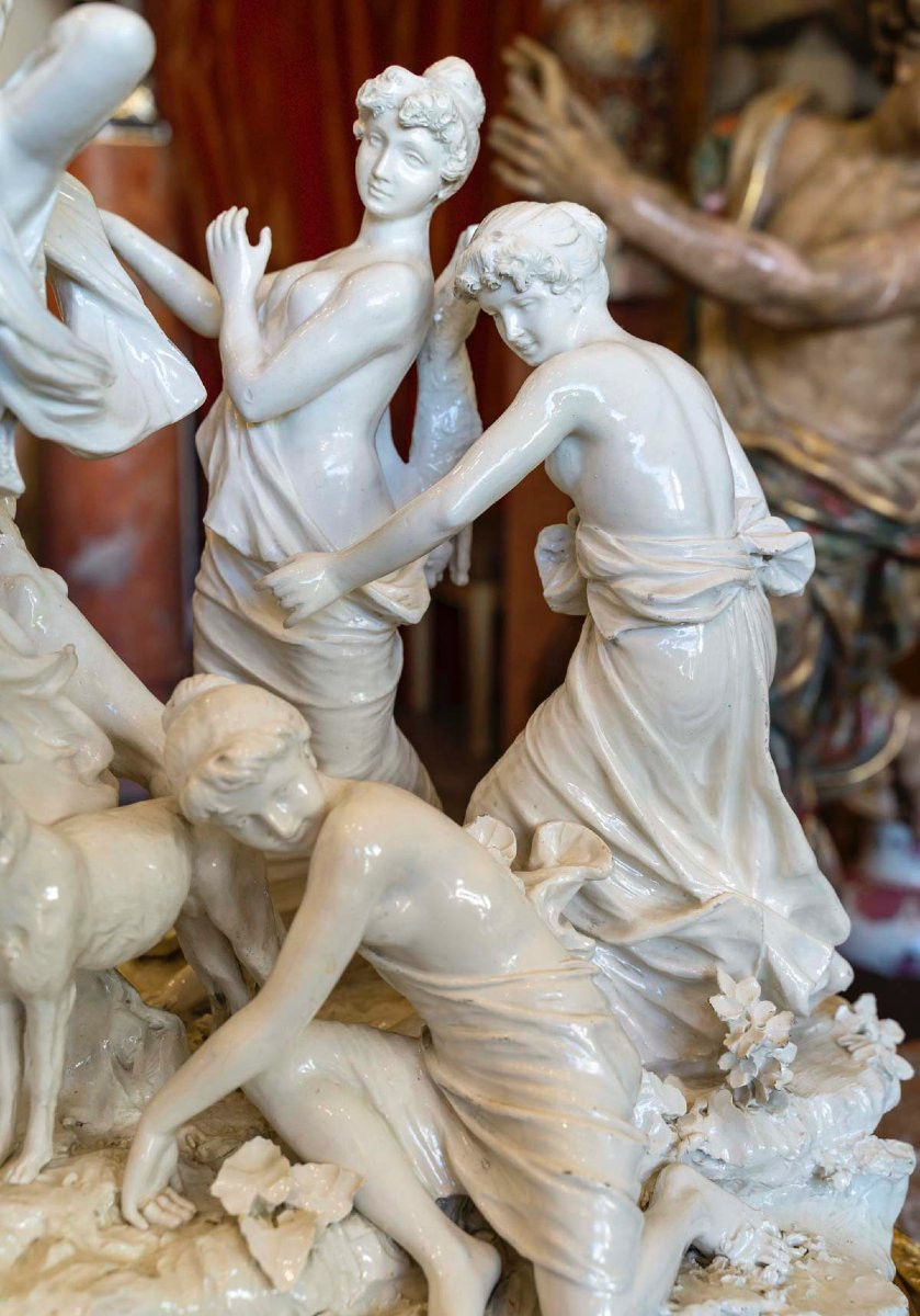 Diane Chasseresse et ses Nymphes, Important Groupe en Porcelaine émaillée, Circa 1860-photo-5