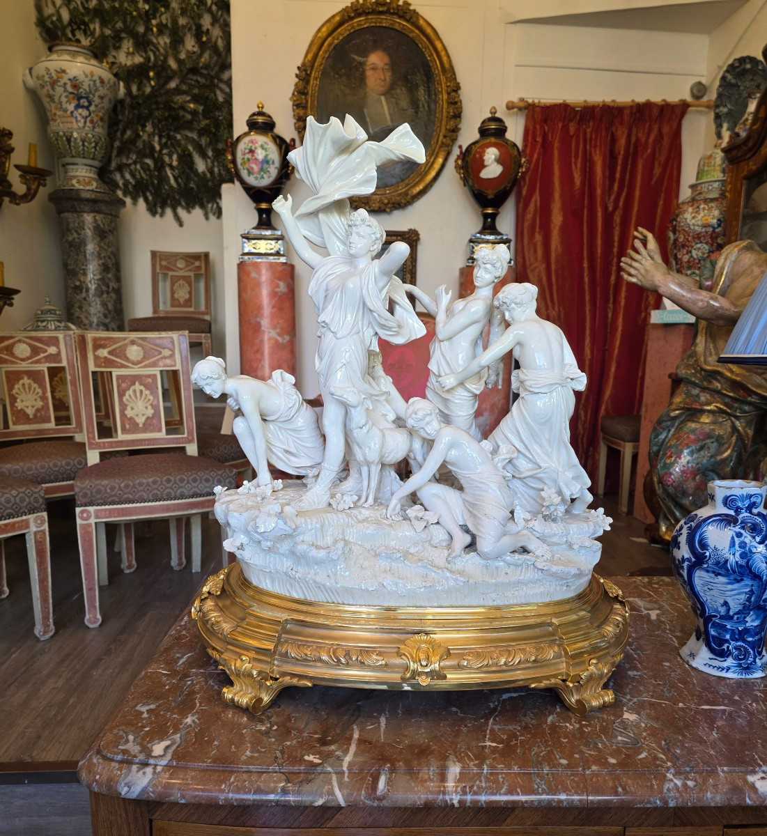 Diane Chasseresse et ses Nymphes, Important Groupe en Porcelaine émaillée, Circa 1860