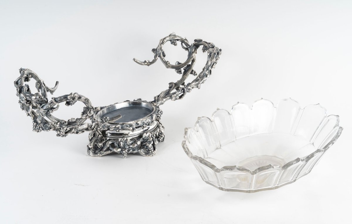 Grand Centre de Table en bronze argenté et cristal de Baccarat,, circa 1880-photo-4