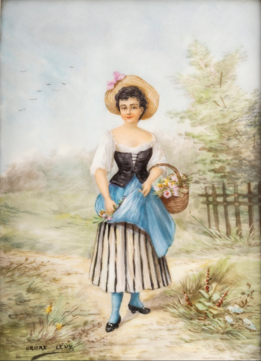 Laure Levy (1866-1954), Paire de Plaques de Porcelaine encadrées Napoléon III -photo-3