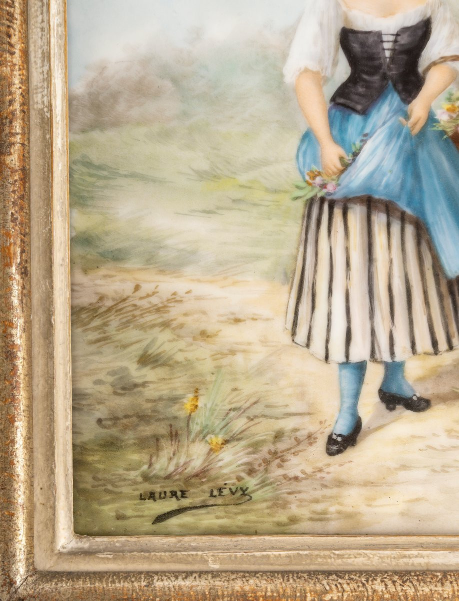 Laure Levy (1866-1954), Paire de Plaques de Porcelaine encadrées Napoléon III -photo-5