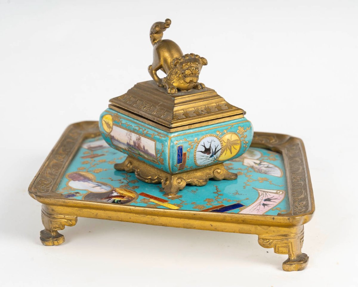Rare encrier de Style Japonisant, attribué à l'Escalier de Cristal, France, circa 1870-photo-2