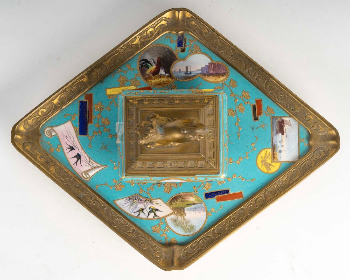 Rare encrier de Style Japonisant, attribué à l'Escalier de Cristal, France, circa 1870-photo-3