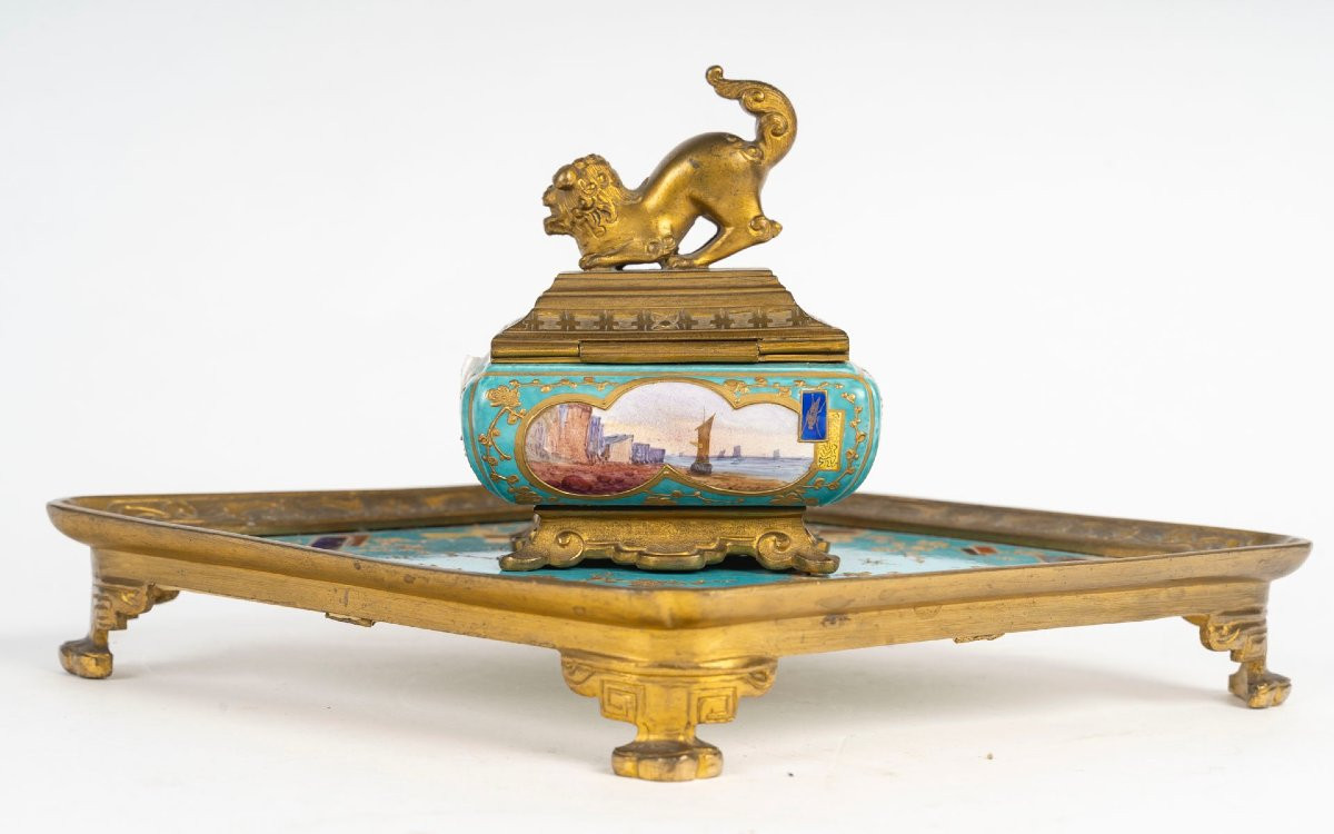 Rare encrier de Style Japonisant, attribué à l'Escalier de Cristal, France, circa 1870-photo-1