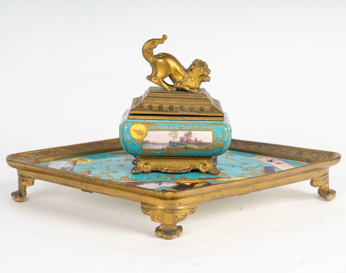Rare encrier de Style Japonisant, attribué à l'Escalier de Cristal, France, circa 1870
