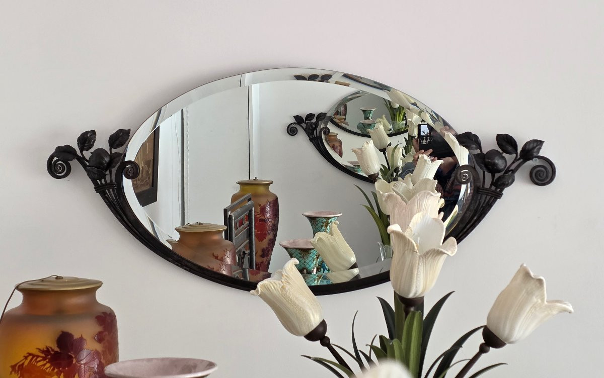 Paire de miroirs Art Déco en Fer Forgé, circa 1925-photo-4