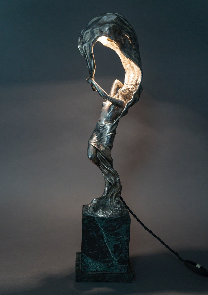 Fernand Ouillon-Carrere (1879-1959)  Loïe Fuller,  Veilleuse en bronze Art Nouveau circa 1905-photo-2