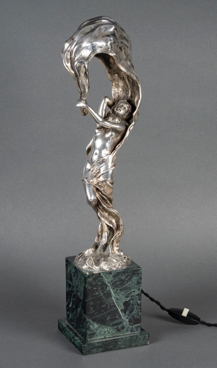 Fernand Ouillon-Carrere (1879-1959)  Loïe Fuller,  Veilleuse en bronze Art Nouveau circa 1905-photo-3