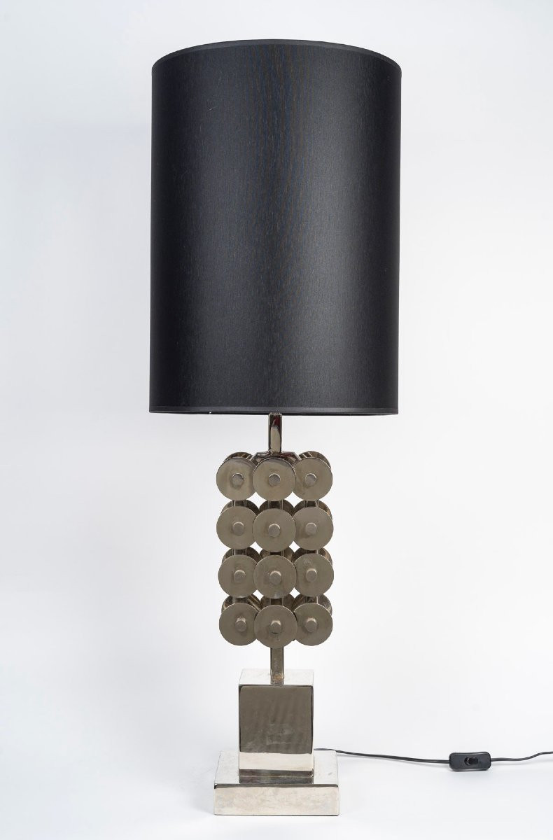 1970’s Luxurious Chromed Vintage Table Lamp-photo-2