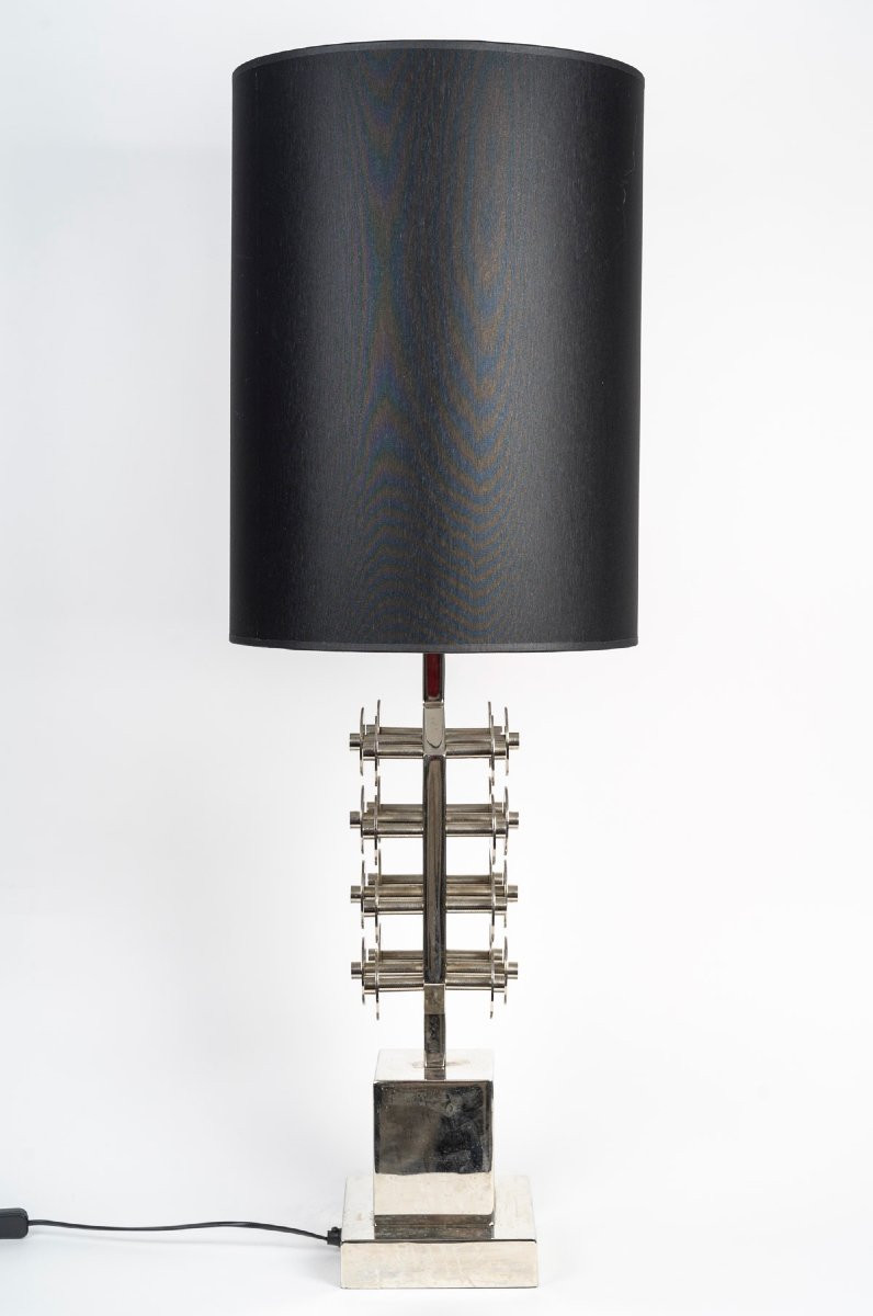 1970’s Luxurious Chromed Vintage Table Lamp-photo-3