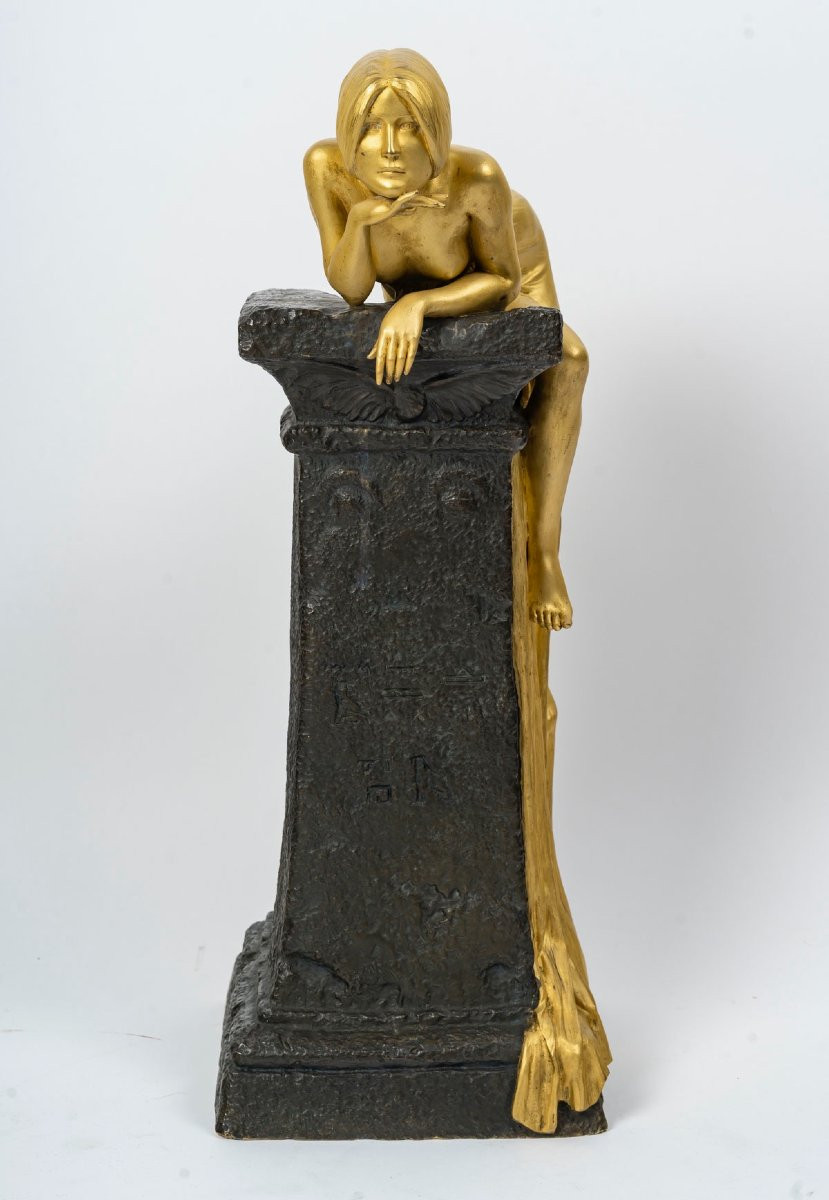 Louis Chalon (1866-1940), Nymphe Égyptienne, Sculpture Symboliste Art nouveau-photo-3