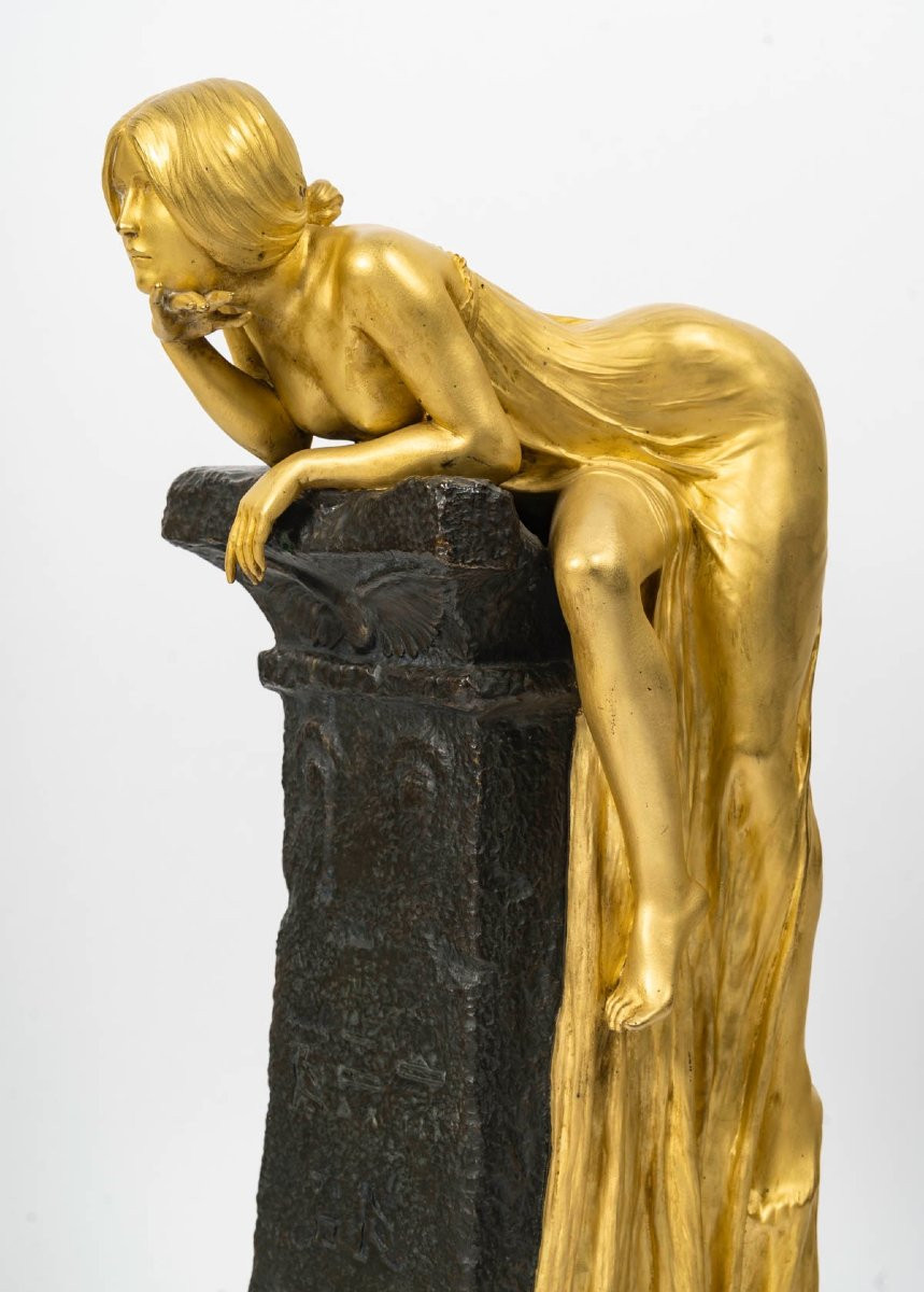 Louis Chalon (1866-1940), Nymphe Égyptienne, Sculpture Symboliste Art nouveau-photo-2