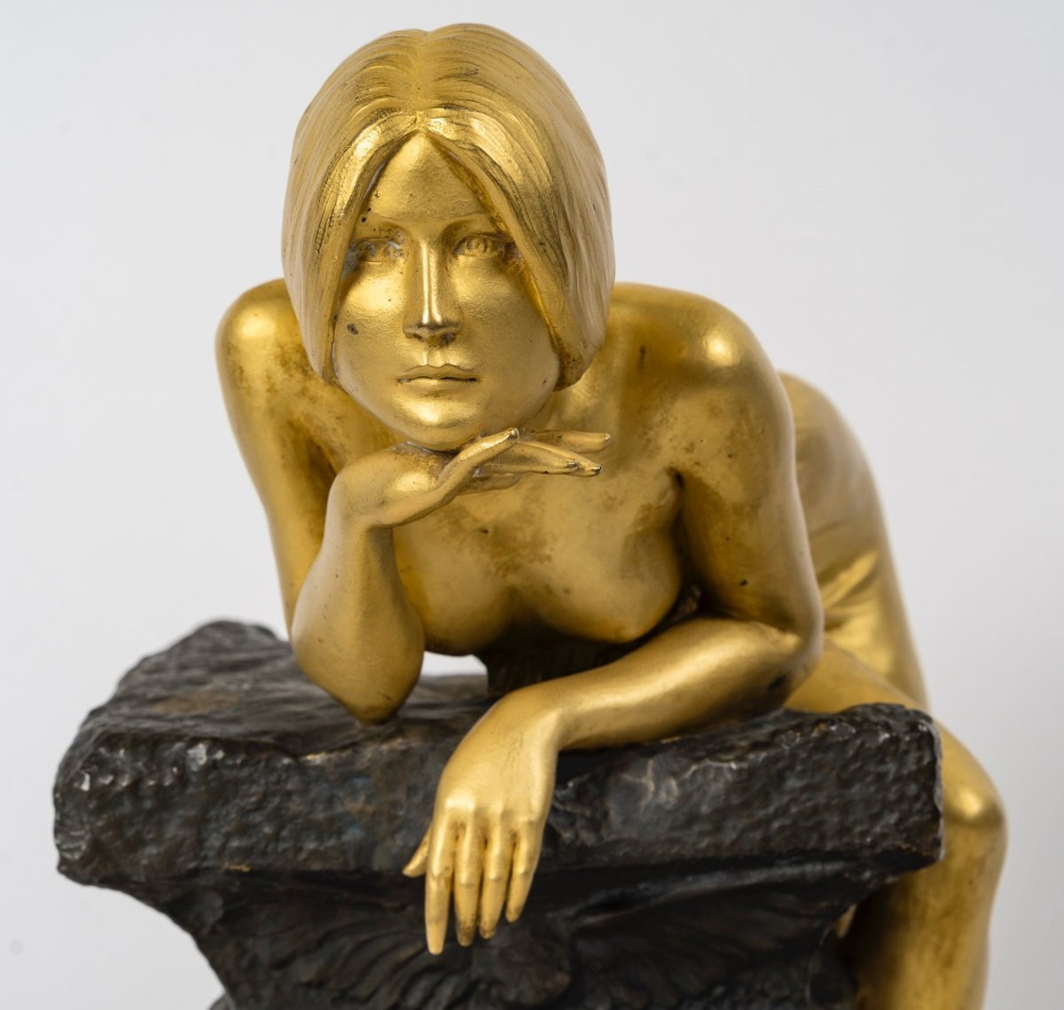 Louis Chalon (1866-1940), Nymphe Égyptienne, Sculpture Symboliste Art nouveau-photo-3