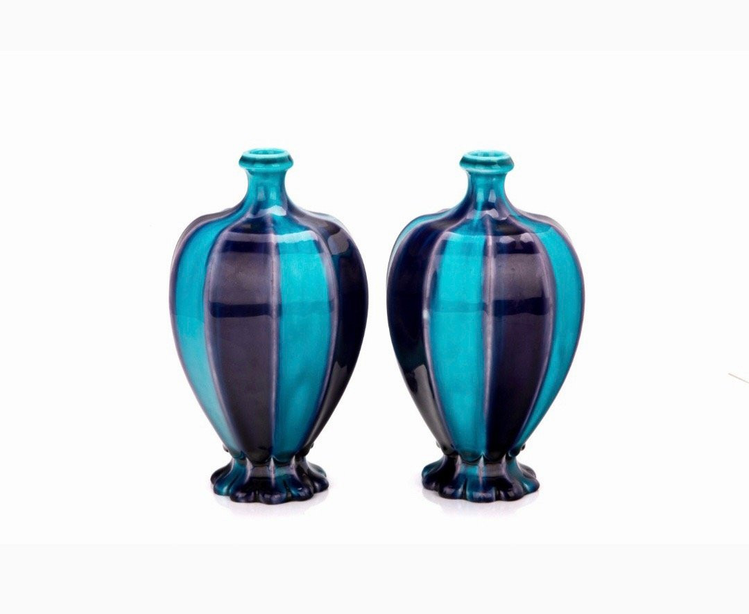 Théodore Deck (1823-1891) Paire de Vases en Faïence émaillée, circa 1875-photo-1