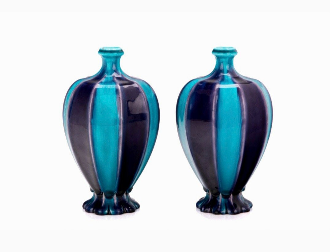 Théodore Deck (1823-1891) Paire de Vases en Faïence émaillée, circa 1875-photo-2
