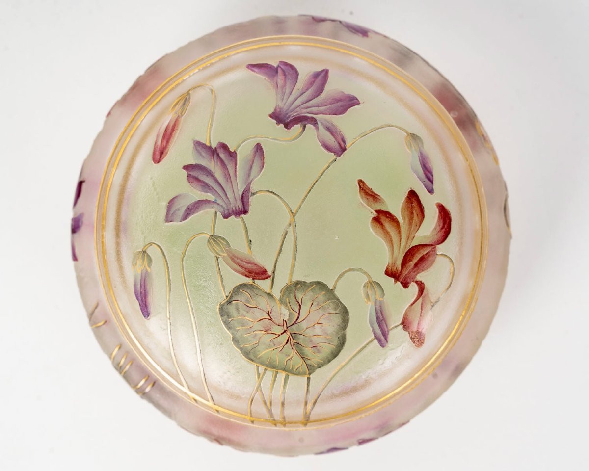Daum Nancy bonbonnière "Cyclamens" circa 1898-photo-4