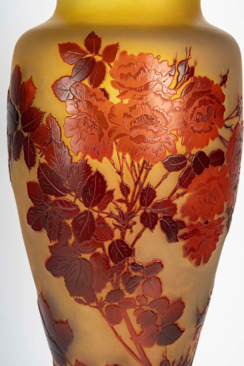 Émile Gallé (1846-1904) Vase Roses circa 1910-photo-1