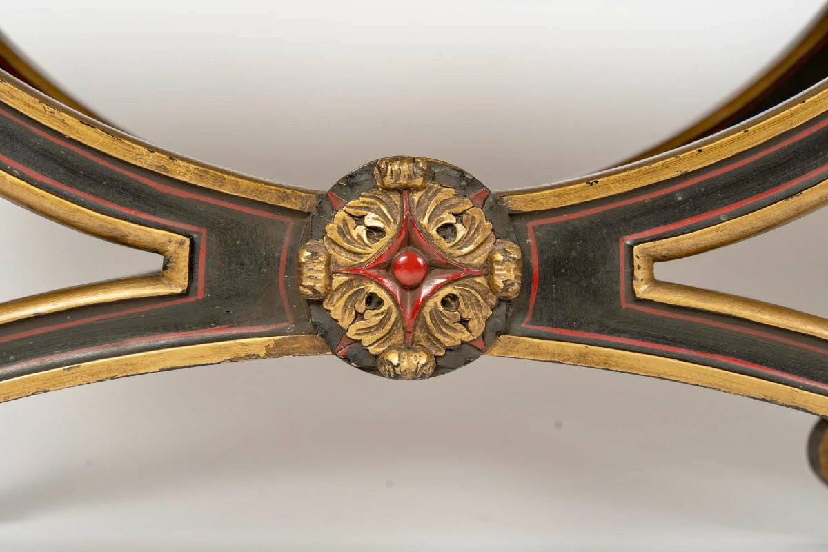 Paire de Larges Tabourets Curules Napoléon III, circa 1900 , attribués  à Maison Jansen-photo-3