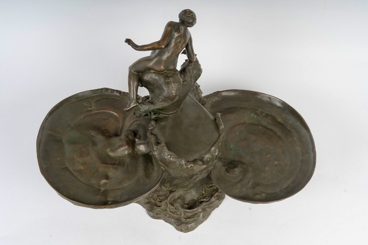  Auguste Ledru (french, 1860-1902)  Naïade Bronze Centerpiece Circa 1895-photo-7