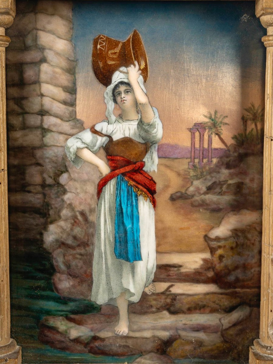 "the Water Carrier", Framed Enamel Plaque, Circa 1895-photo-1