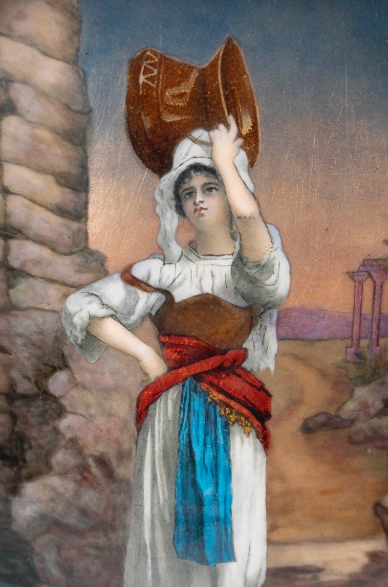 "the Water Carrier", Framed Enamel Plaque, Circa 1895-photo-2