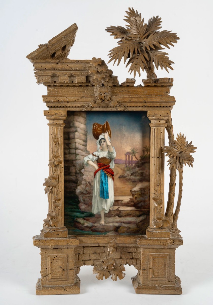 "the Water Carrier", Framed Enamel Plaque, Circa 1895