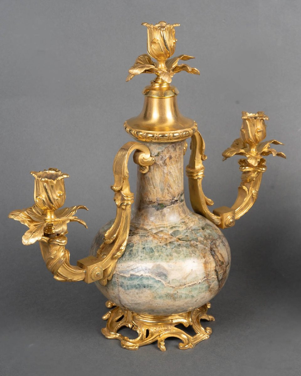 A 19th Century French Pair Of Ormolu-mounted Fluorite Spar Candelabras -photo-3