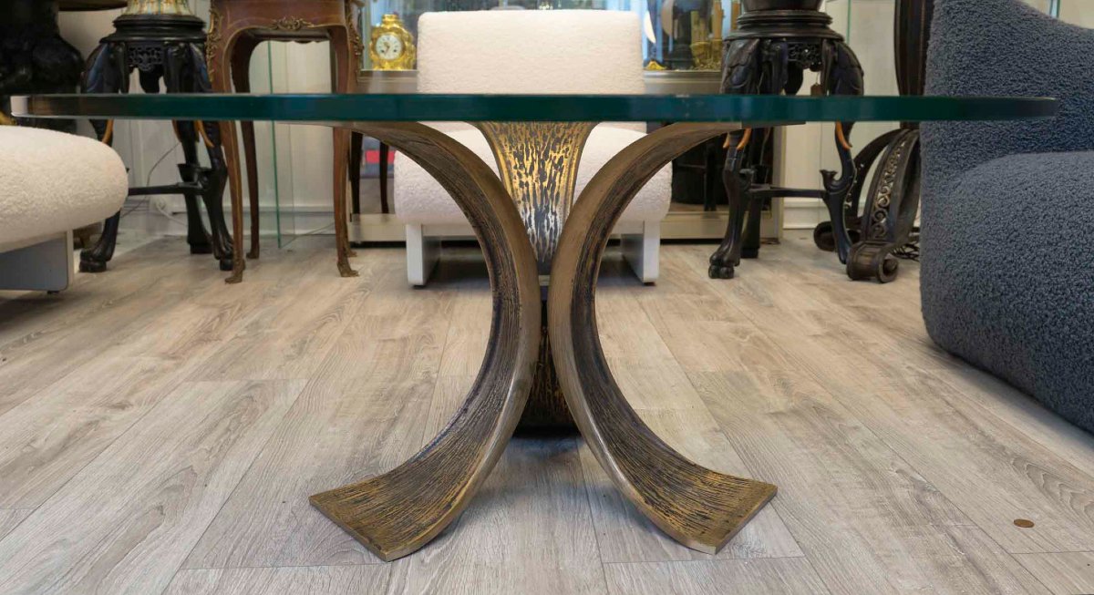 Luciano Frigerio (1928-1999) Table basse en bronze martelé, Style Brutaliste, circa 1970-photo-2