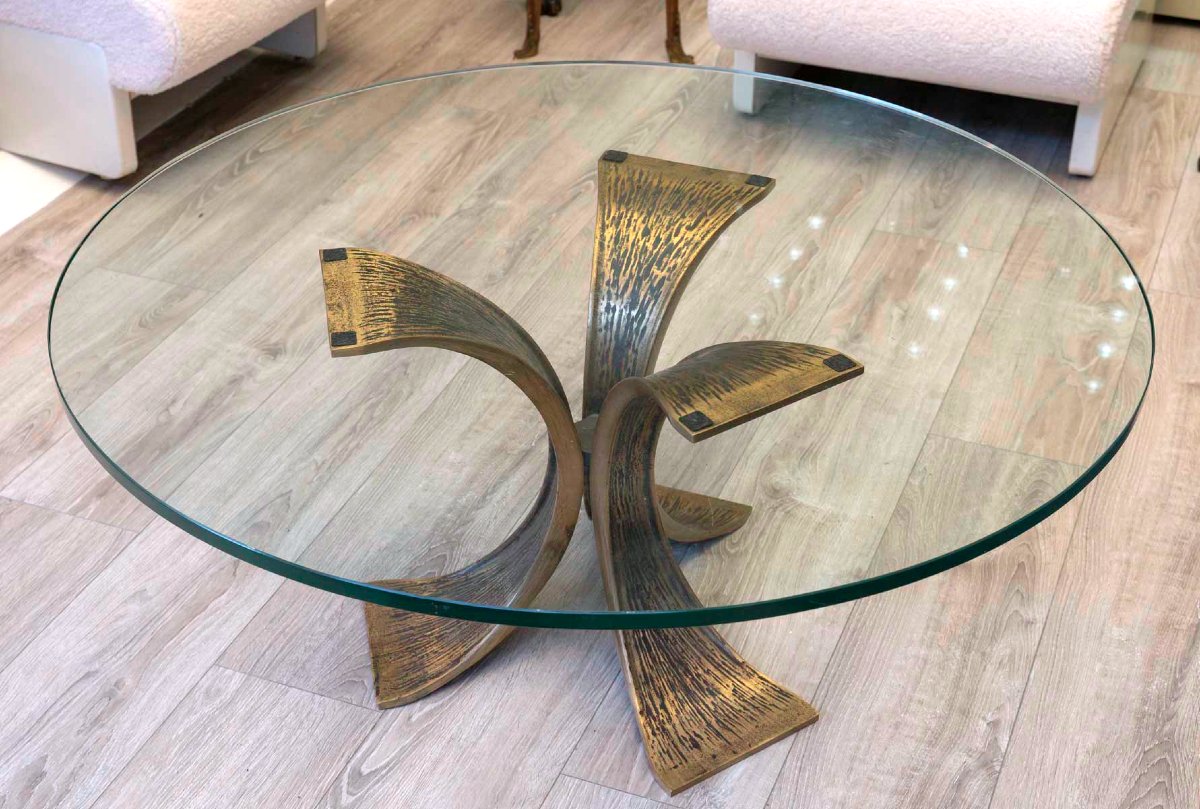 Luciano Frigerio (1928-1999) Table basse en bronze martelé, Style Brutaliste, circa 1970-photo-1