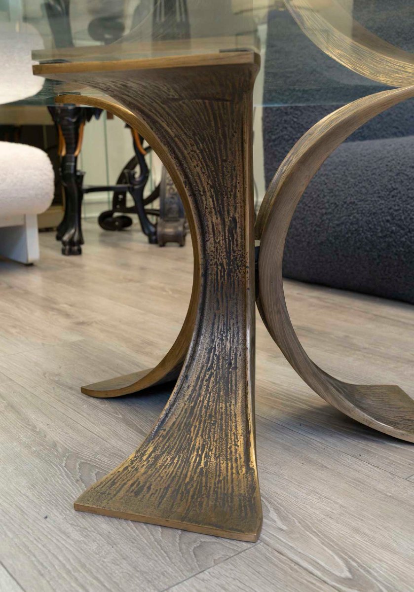 Luciano Frigerio (1928-1999) Table basse en bronze martelé, Style Brutaliste, circa 1970-photo-3