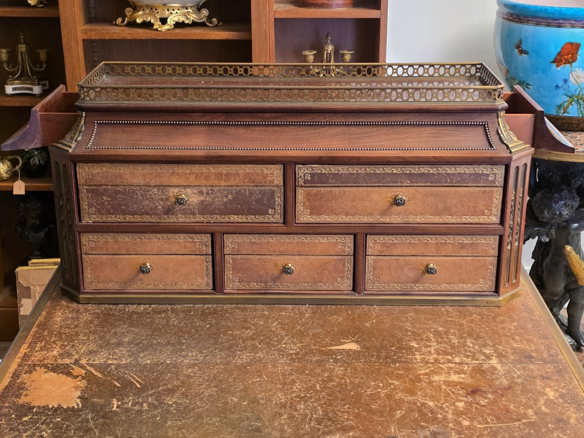 Bureau Plat Ministre et son Cartonnier, Style Louis XVI, circa 1880-photo-2