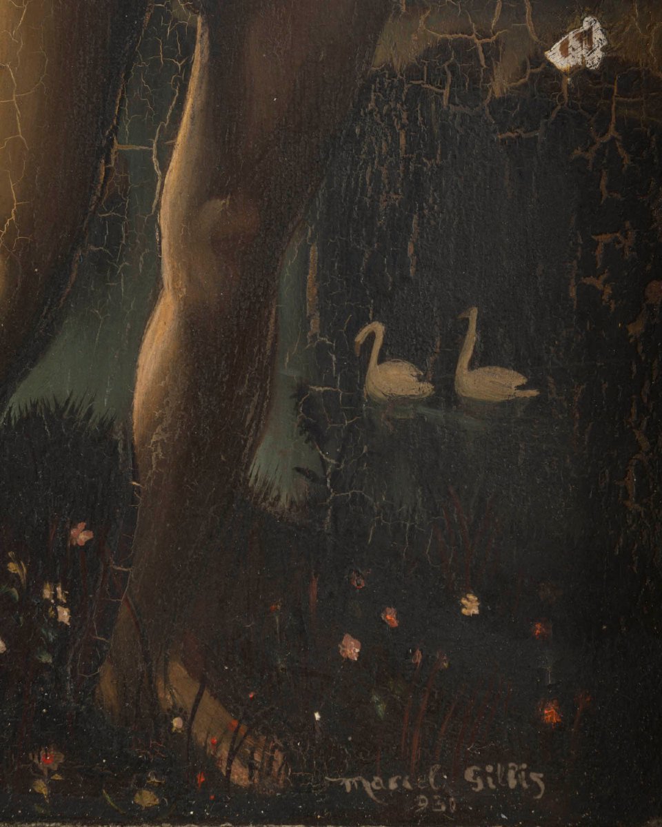 Marcel Gillis (Belgique, XXe siècle) Adam et Ève, 1931 Diptyque, huile sur panneaux-photo-2
