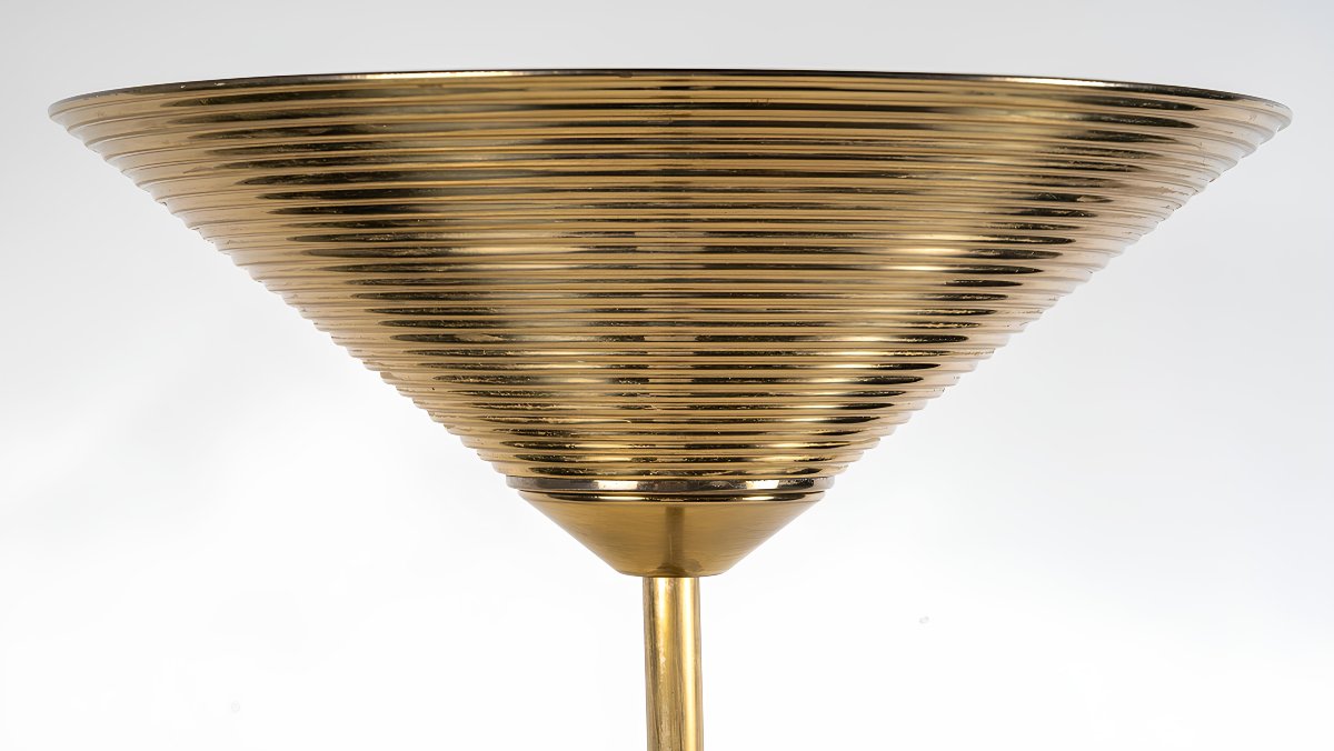 Lampadaire torchière en laiton, Travail italien, circa 1965–1975, dans le Style de Stilnovo-photo-2